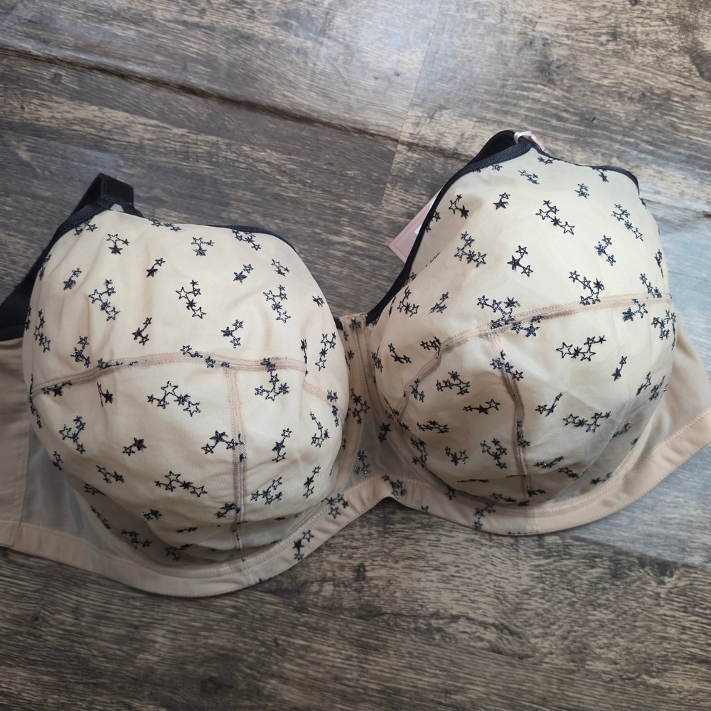 PANACHE Tango Luxe Balcony Bra Womens 38K Beige Black‎ Star Embroidered 9075 nwt